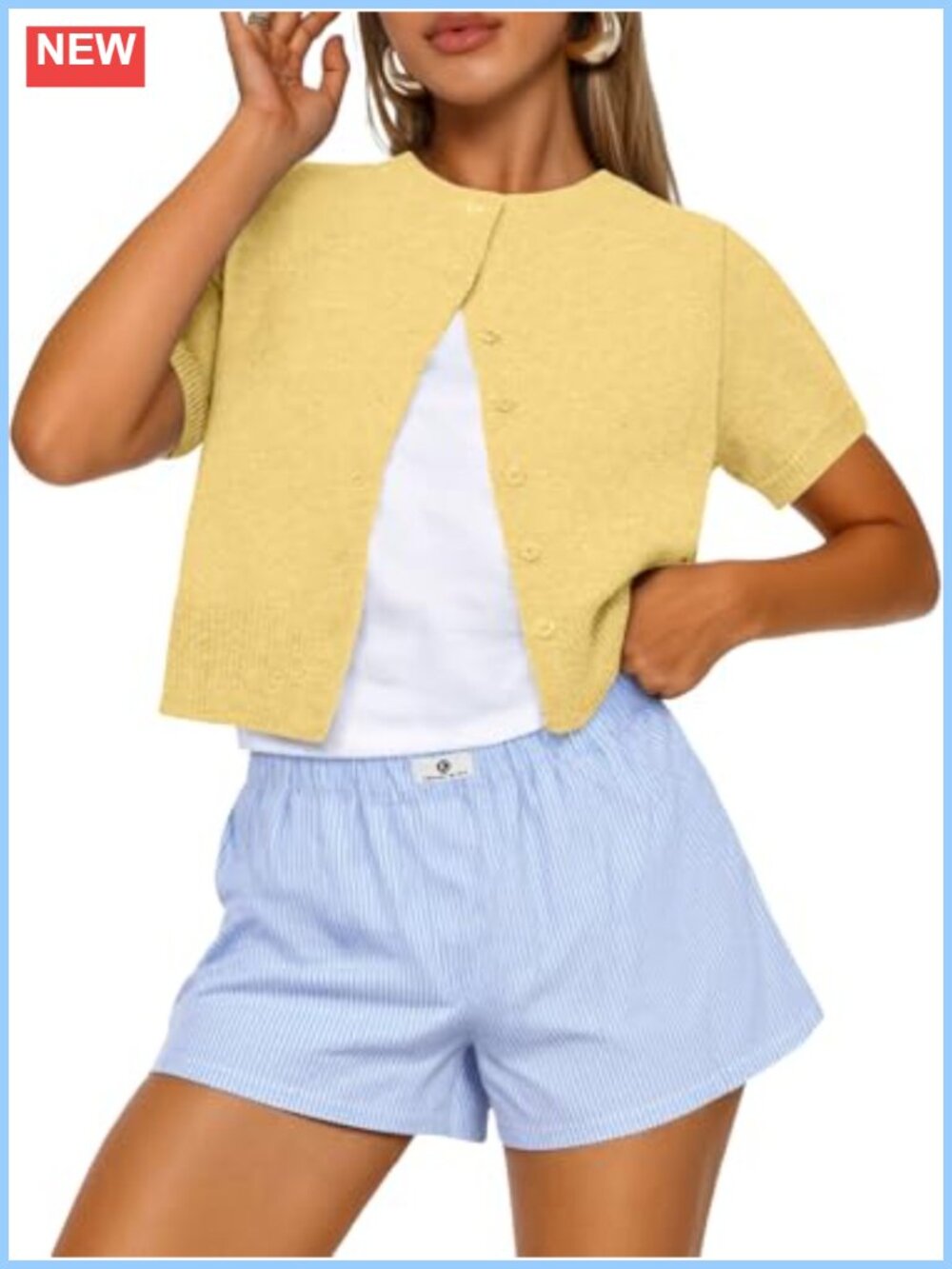 Short Sleeve Cardigan Sweater Button Front Cropped Lightweight Women's